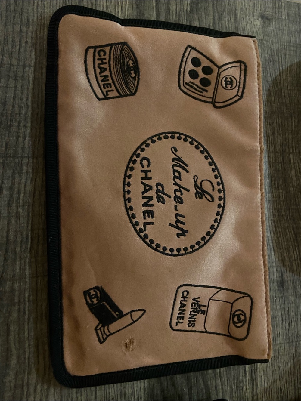 CHANEL Tan and Black Printed Toiletry Pouch